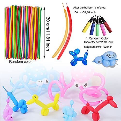 100 Piezas Globos Largos de Látex Globos Largos de Colores Globos Mágicos Globos De Modelado Globos Multicolores Largo Forma Globos con Bomba para Modelado de Animales Bodas Cumpleaños Fiestas