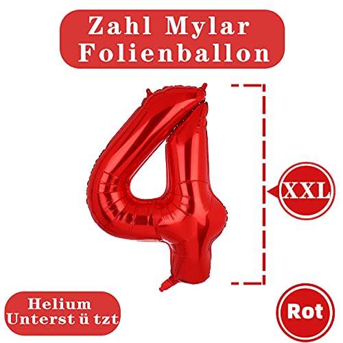 101 CM Grande Rojo Número 4 Foil Globo Mylar Gigante Niña Helio Globos Suministros de Decoración de Fiesta de Cumpleaños Bebé