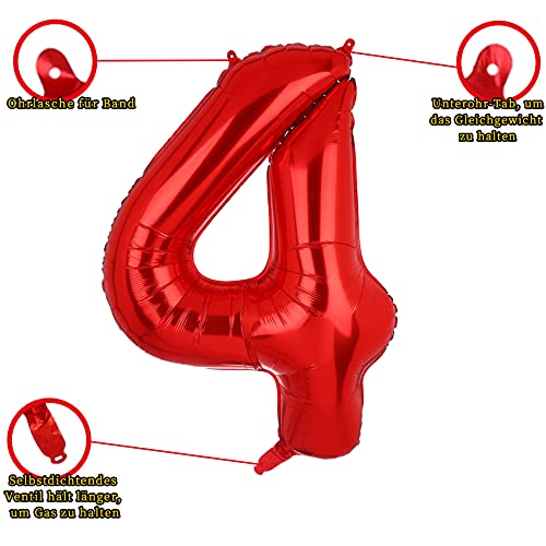 101 CM Grande Rojo Número 4 Foil Globo Mylar Gigante Niña Helio Globos Suministros de Decoración de Fiesta de Cumpleaños Bebé