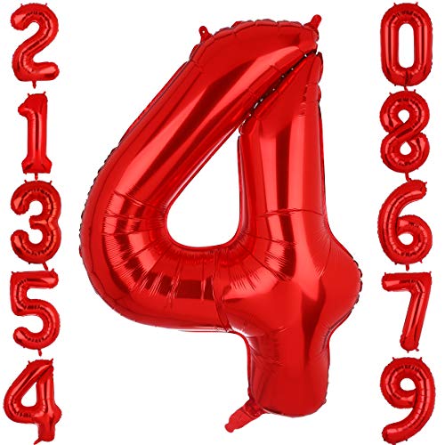 101 CM Grande Rojo Número 4 Foil Globo Mylar Gigante Niña Helio Globos Suministros de Decoración de Fiesta de Cumpleaños Bebé