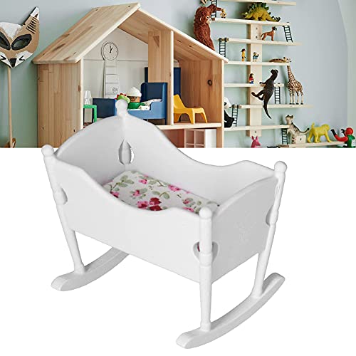 1:12 Casa de muñecas de madera Cama para bebé, Casa de muñecas en miniatura Cuna para cuna, Muebles de madera blanca Cuna para bebés Accesorios para muebles artesanales para casa de muñecas DIY