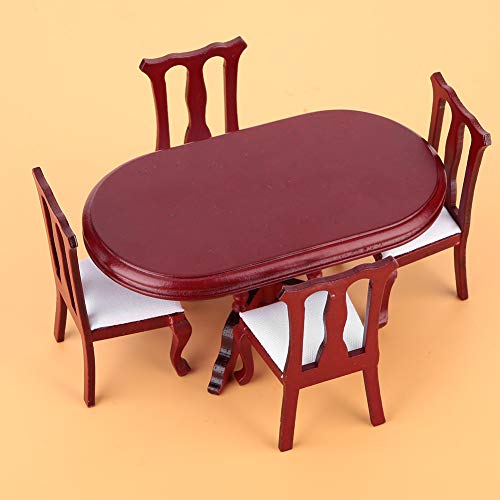 1:12 Juego de Sillas de Mesa de Cocina de Casa de Muñecas en Miniatura, Muebles de Casa de Muñecas de Madera de Mesa, Accesorios para el Cabello, Muebles de Habitación, Accesorios de Casa de Muñecas E