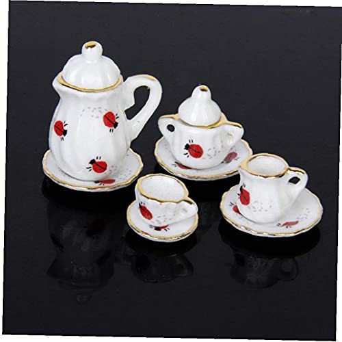 1/12 Muñeca Casa Miniatura Miniatura Ware Set de té de porcelana, placa placa de placa Ladybug Imprimir Exquisito artesanía 15pcs