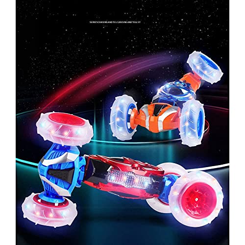 1/12 Ratio Speed 25km / H Stunt Remote Control Car Dump Truck Four-Drive Rotation Cool Light Music Climbing Car 360 Degree Rotating Double Car 2.4GHz Electric Children's Toy Car (Red)