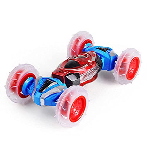 1/12 Ratio Speed 25km / H Stunt Remote Control Car Dump Truck Four-Drive Rotation Cool Light Music Climbing Car 360 Degree Rotating Double Car 2.4GHz Electric Children's Toy Car (Red)