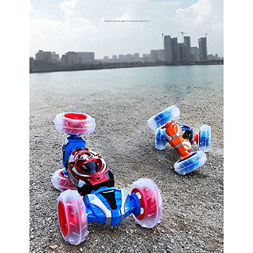 1/12 Ratio Speed 25km / H Stunt Remote Control Car Dump Truck Four-Drive Rotation Cool Light Music Climbing Car 360 Degree Rotating Double Car 2.4GHz Electric Children's Toy Car (Red)