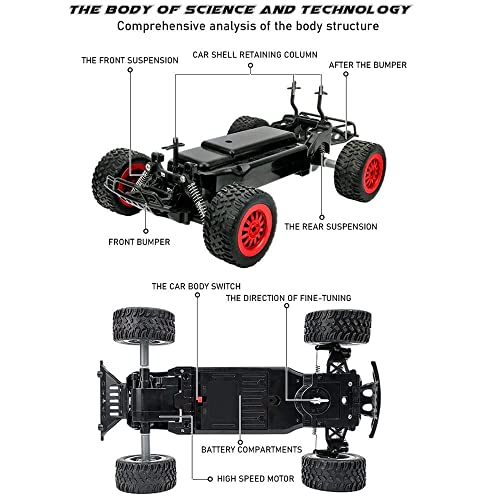 1/18 Sacle RC Car RWD Off-Road High Speed Racing All Terrain Climbing Truck with Damping 2.4Ghz Electric Toy Vehicle Toy Cars for Kids Boy (Blue)