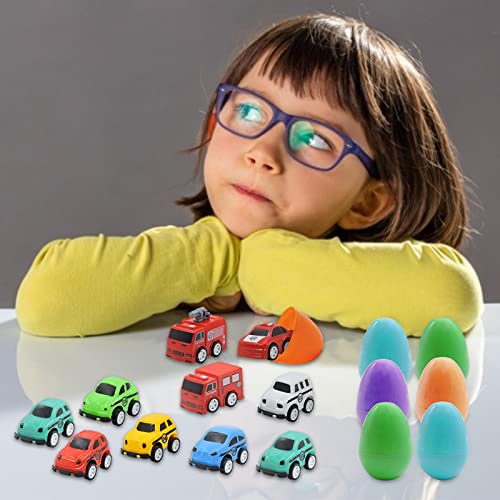 12 Piezas de Juguetes para Coche, Coches fundidos a presión de ABS para niños pequeños con Huevos Sorpresa Coloridos, construcción Sorpresa, cumpleaños, Fiesta de Pascua, Suministros para niños a A/a