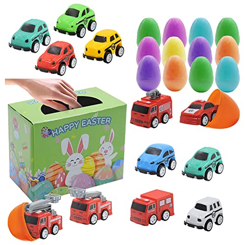 12 Piezas de Juguetes para Coche, Coches fundidos a presión de ABS para niños pequeños con Huevos Sorpresa Coloridos, construcción Sorpresa, cumpleaños, Fiesta de Pascua, Suministros para niños a A/a