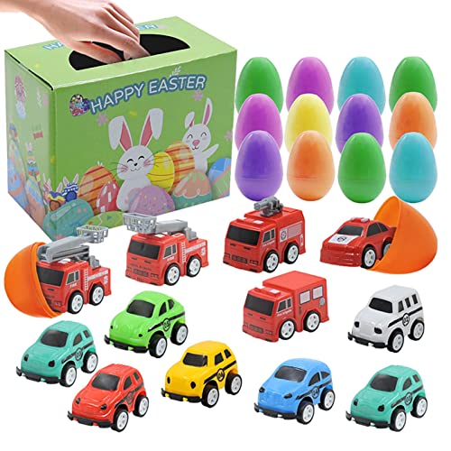 12 Piezas de Juguetes para Coche, Coches fundidos a presión de ABS para niños pequeños con Huevos Sorpresa Coloridos, construcción Sorpresa, cumpleaños, Fiesta de Pascua, Suministros para niños a A/a