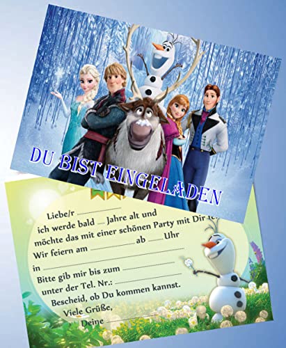 12 tarjetas de invitación y 12 sobres para fiestas de cumpleaños y cumpleaños infantiles, compatibles con Frozen La reina de hielo n.º 006