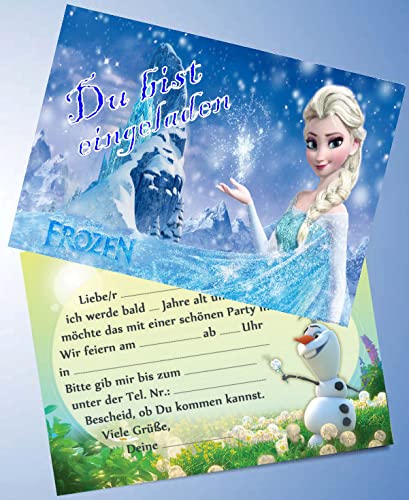 12 tarjetas de invitación y 12 sobres para fiestas de cumpleaños y cumpleaños infantiles, compatibles con Frozen La reina del hielo n.º 1