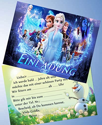 12 tarjetas de invitación y 12 sobres para fiestas de cumpleaños y cumpleaños infantiles, compatibles con Frozen La reina del hielo n.º 7