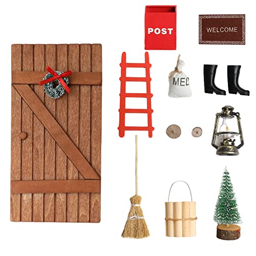 12 Unids Kits De Ornamento En Miniatura De Navidad, Decoraciones De La Casa De Muñecas Mini Puerta Buzón Cubo Bucket Escalera Escalera Lámpara De Aceite Lámpara De Aceite Conjunto Conjunto De