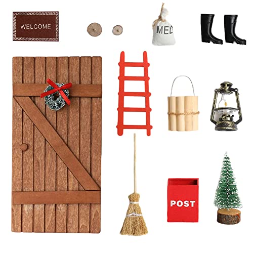 12 Unids Kits De Ornamento En Miniatura De Navidad, Decoraciones De La Casa De Muñecas Mini Puerta Buzón Cubo Bucket Escalera Escalera Lámpara De Aceite Lámpara De Aceite Conjunto Conjunto De