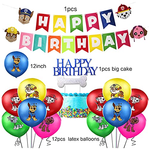 14 PCS Decoración Cumpleaños Patrulla Canina Globos HANEL- Cumpleaños Globo Banner de Happy Birthday Decoración para Paw Dog Patrol Fiesta de Cumpleaños