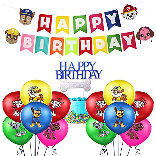 14 PCS Decoración Cumpleaños Patrulla Canina Globos HANEL- Cumpleaños Globo Banner de Happy Birthday Decoración para Paw Dog Patrol Fiesta de Cumpleaños