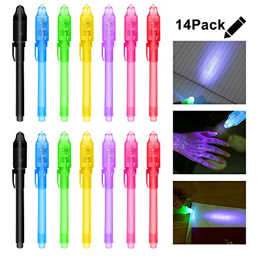 14×Bolígrafo de Tinta Invisible, Lápiz Espía con rotulador mágico de luz UV, Bolígrafos de Mensaje Secreto para Niños y Fiestas!