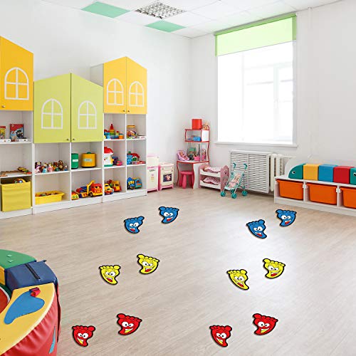 15 Pares Pegatinas Autoadhesivas de Huellas Calcomanías de Piso de Niños de Dibujos Pegatinas de Piso de Distancia Social para Niños Habitación, 3 Colores