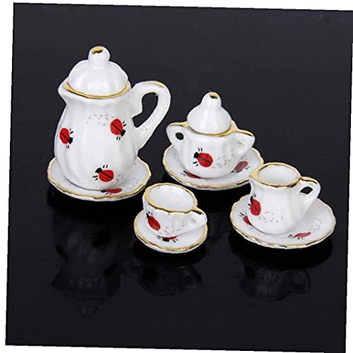 15 unids 1/12 Muñeca Casa Miniatura Comedor Ware Set de té de Porcelana Plato Plato Plato Ladybug Imprimir Niños Juguete DIY Decoración del hogar Regalo