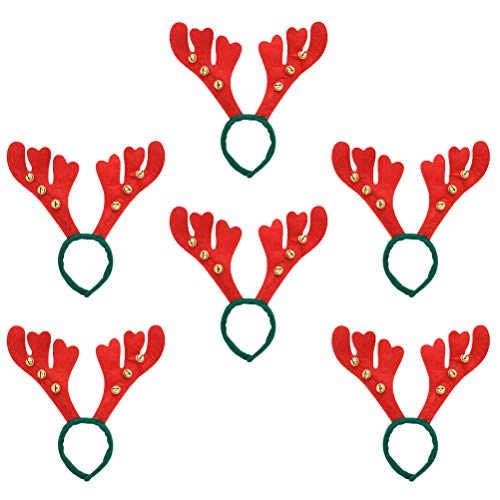 18 piezas de Navidad rojo Antlers diadema accesorio de vestuario campanas bandas para el pelo aros de fiesta favores foto accesorios