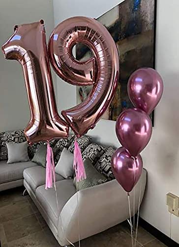 19 Años Cumpleaños Decoracion Oro Rosa Globos de Cumpleaños Feliz Fiesta Pancarta Confeti Latex Globos Corazón Estrella de Globos Helio Gigantes Numeros 40in 19 Cumpleaños Kit para Mujeres