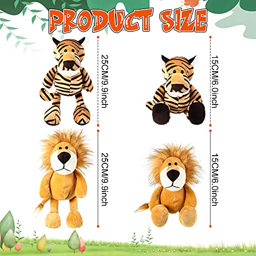 2 Animales de Peluche de Zoológico Set de Juguete de Animal Lindo Juguetes de Peluche de Animales de Selva para Su Hija Hijo Regalos de Fiesta, 9,9 Pulgadas (León, Tigre)