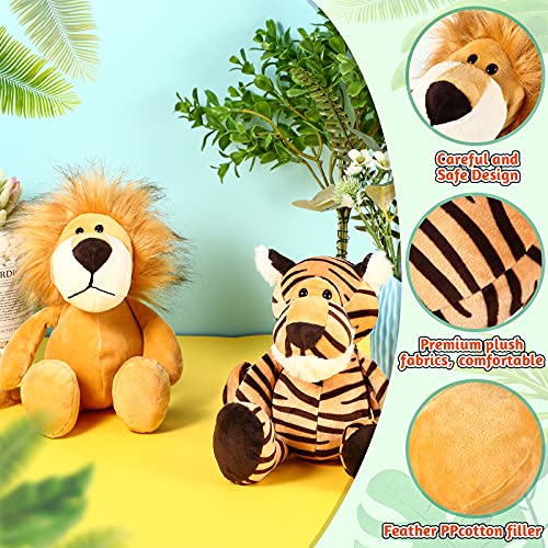 2 Animales de Peluche de Zoológico Set de Juguete de Animal Lindo Juguetes de Peluche de Animales de Selva para Su Hija Hijo Regalos de Fiesta, 9,9 Pulgadas (León, Tigre)