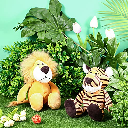 2 Animales de Peluche de Zoológico Set de Juguete de Animal Lindo Juguetes de Peluche de Animales de Selva para Su Hija Hijo Regalos de Fiesta, 9,9 Pulgadas (León, Tigre)