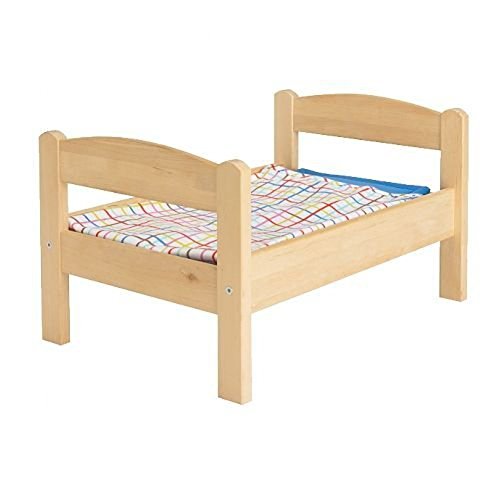 2 Camas de muñecas Ikea Duktig con juego de ropa de cama, Pino, multicolor.