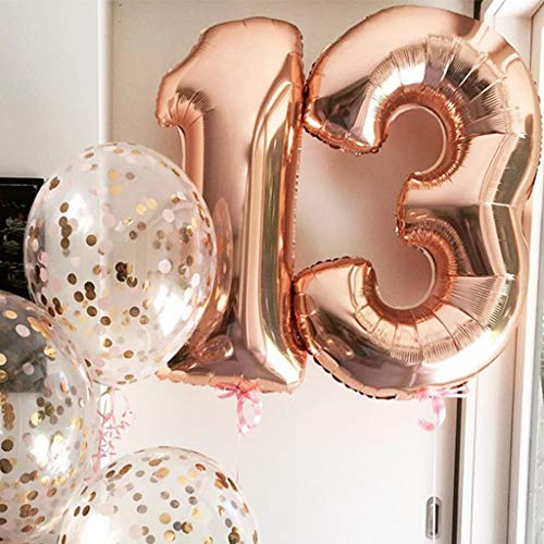 2 Globos Número 13 Oro Rosa, Globo de Papel Aluminio Gigante Numero 13 Globo 100cm con Cinta 40" Globo Inflable de Helio para Decoración de Fiesta de Cumpleaños Fiesta de Graduación