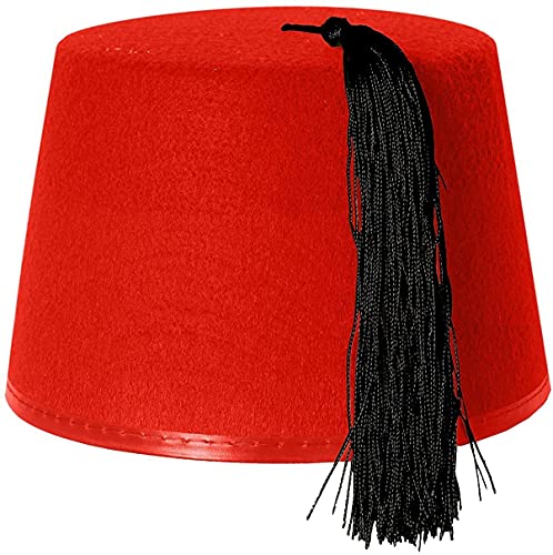 2 gorros rojos para disfraz de Kuki Fez, accesorio para disfraz con borla negras – Sombrero de fieltro para hombres y mujeres ideal para la guerra fría rusa, turca, árabe, médico de viaje del tiempo