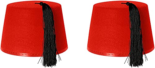 2 gorros rojos para disfraz de Kuki Fez, accesorio para disfraz con borla negras – Sombrero de fieltro para hombres y mujeres ideal para la guerra fría rusa, turca, árabe, médico de viaje del tiempo