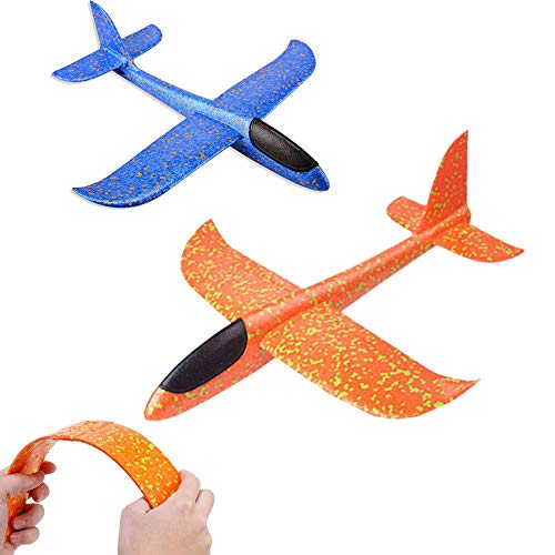 2 piezas de avión de espuma de poliestireno, juguetes de avión, planeador de tiro al aire libre, planeador, lanzamiento manual de espuma, modelo de vuelo, equipo de juegos para niño niña cumpleaños