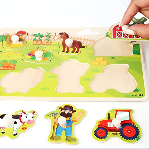 2 piezas de madera juguete Peg Puzzle - Regalo para niño o niña 3+ animales de granja Rompecabezas de madera Pestillos Junta | Juguete de desarrollo | Habilidades motoras | Resolución de problemas