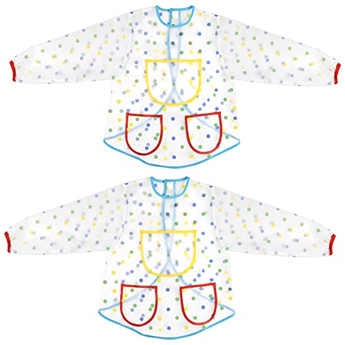 2 Piezas Delantal Pintura Infantil, Delantales de Niño 2-7 Años, Blusón Babero Arte Smock Impermeable, Bata de Niño para Pintar, Manualidades, Comer, Escolar