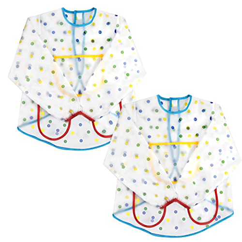 2 Piezas Delantal Pintura Infantil, Delantales de Niño 2-7 Años, Blusón Babero Arte Smock Impermeable, Bata de Niño para Pintar, Manualidades, Comer, Escolar