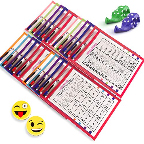 20 Fundas Fichas Reutilizables Papel A4 | Dry Erase Pockets Grandes 36x26cm | PET Reciclable Ecológico | 10 Colores,20 Rotuladores,2 Borradores,2 Globos | Material Escolar,Colegio,Guardería,Ludoteca