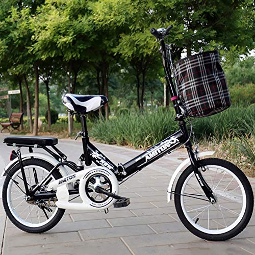 20 Pulgadas Amortiguación Bicicleta Plegable,Bicicleta Plegable para 135-175cm Personas,con Manillares Ajustables & Cesta & Frenos Delanteros Y Traseros Bicicleta-Negro 20 Inch