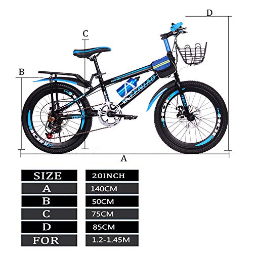 20''22',Frenos De Doble Disco,Velocidad Variable Bicicleta con Guardabarros & Cesta Estudiantes De Bicicleta,Niños Bicicleta De Montaña,Chicos Chicas Bicicleta-A 20inch