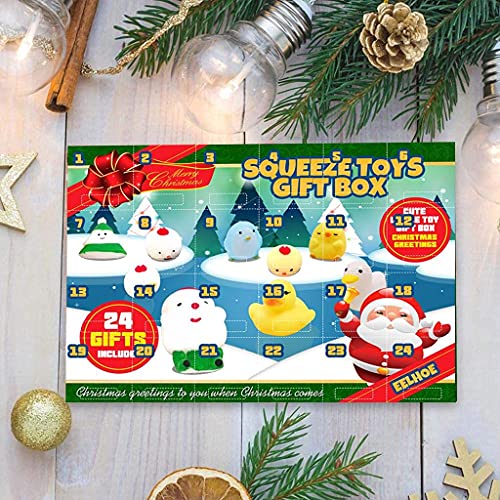 24 Unids Navidad Squeeze Juguetes Divertidos Adviento Cuenta Regresiva Calendario Dibujos Animados Fruta Muñeco de Nieve Anti Estrés Squeeze Muñecas Regalo Navidad Squeeze Juguetes