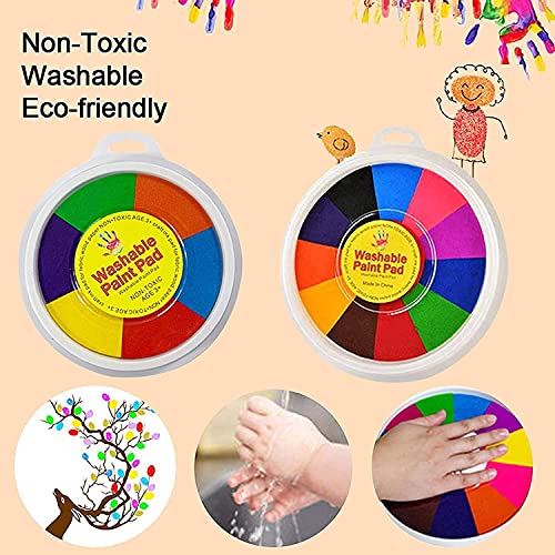 2pcs Finger Picture Pad Funny Finger Painting Kit,Washable Finger Paint DIY Ink Pad Mud,Painting Kids Early Learning Toy（6 Colors + 12 Colors）