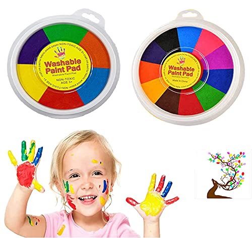 2pcs Finger Picture Pad Funny Finger Painting Kit,Washable Finger Paint DIY Ink Pad Mud,Painting Kids Early Learning Toy（6 Colors + 12 Colors）