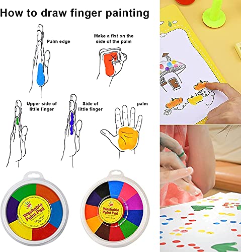 2pcs Finger Picture Pad Funny Finger Painting Kit,Washable Finger Paint DIY Ink Pad Mud,Painting Kids Early Learning Toy（6 Colors + 12 Colors）