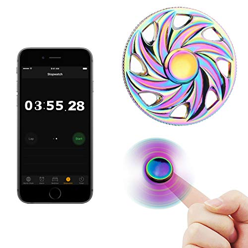 3-5 Mins Fidget Spinner EDC Hand Fidget Toy, Multicoloured Steering Wheel Rainbow Electroplating Alloy Stress Reducer High Speed Stainless Steel Bearing Finger Tri-Spinner Relief Toys for Focus