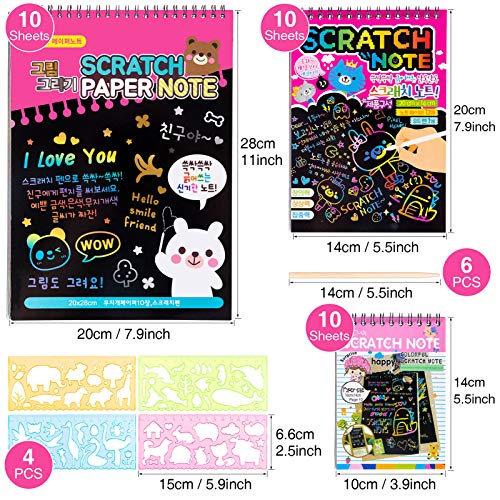 3 Piezas Magic Scratch Art Book, 30 Hojas Scratch Art Paper Kit de Manualidades de Papel de Arte de Rascar para Niños Adultos