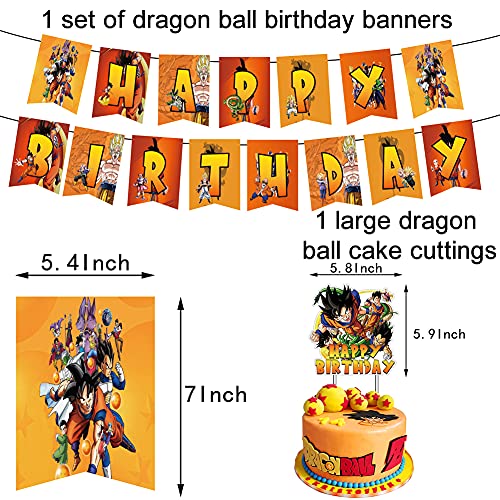 34pcs Suministros de fiesta de cumpleaños de Dragon Ball, las decoraciones de Dragon Ball Z incluyen adorno para tarta, adornos para cupcakes, pancarta, globos