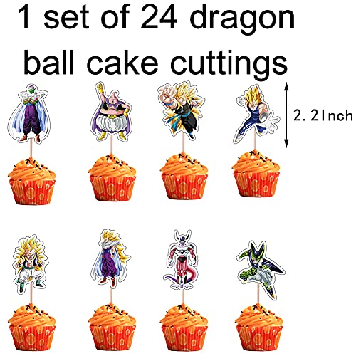 34pcs Suministros de fiesta de cumpleaños de Dragon Ball, las decoraciones de Dragon Ball Z incluyen adorno para tarta, adornos para cupcakes, pancarta, globos