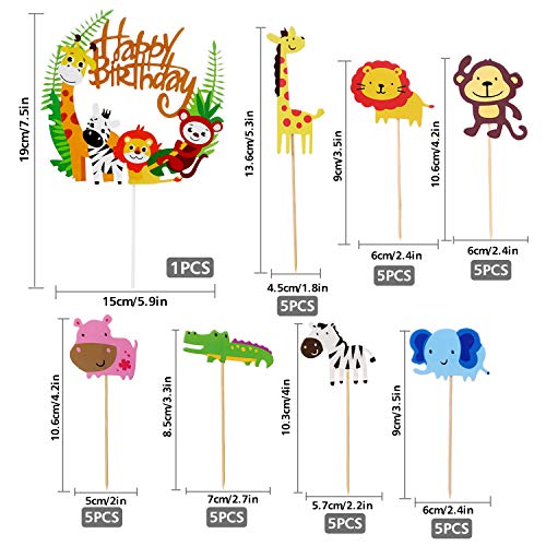 35 pcs decoración para tarta animales+guirnalda feliz Selva Fiesta cumpleaños Decoracion niños niño niña,decoración tartaanimales para niños Cumpleaños BabyShower Decoración(1er,3do,5er año cumpleaños