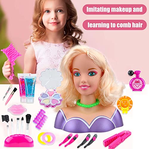 36 Piezas De Maquillaje para Niña, Juego De Simulación, Maquillaje, Peluquería, Muñeca, Juguete para La Cabeza, Juego De rol para Niños, Juguete para La Cabeza, Regalo con Secador De Pelo